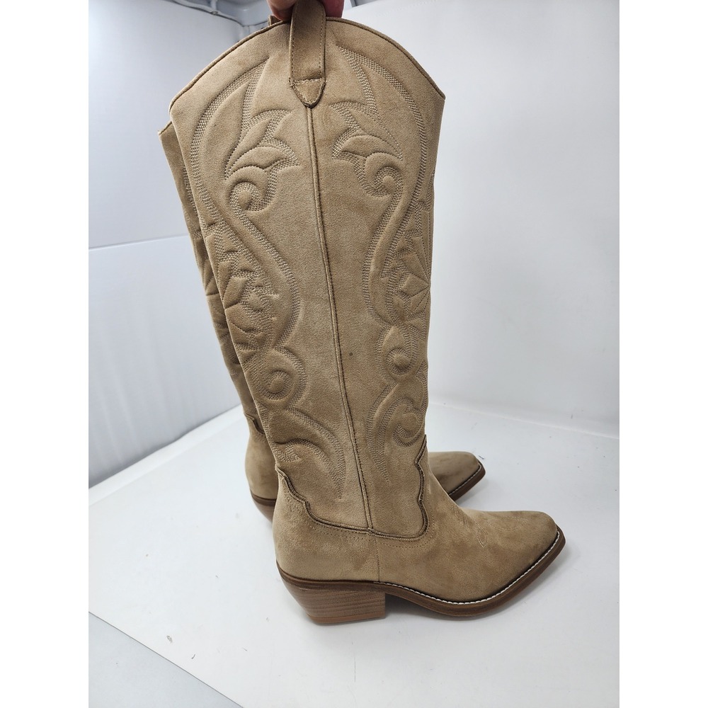 Universal Thread Tan Suede Western Knee-High Heeled Boots - Picture 7 of 13
